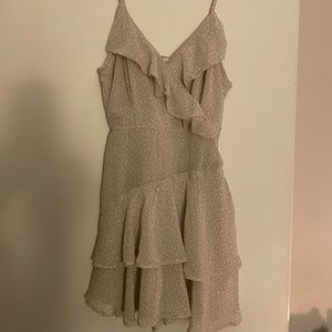 Taupe/ white printed ruffle romper